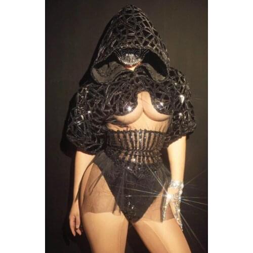 Black Sequins Shawl Shorts Belt Outfit Women Reflective Novelty Leotard Set Party Nightclub Dance Costume Singer Stage Wear