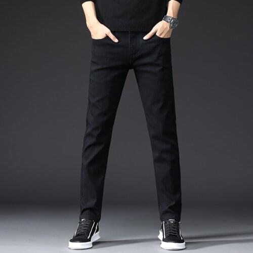 2019 Summer jeans men black lightweight slim fit homme denim ttrousers plus size 27-36 elastic straight male jeans full length