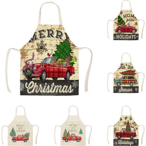 Christmas series elk car cotton and linen anti-fouling apron adult children kitchen housework cleaning apron smock WQTX190