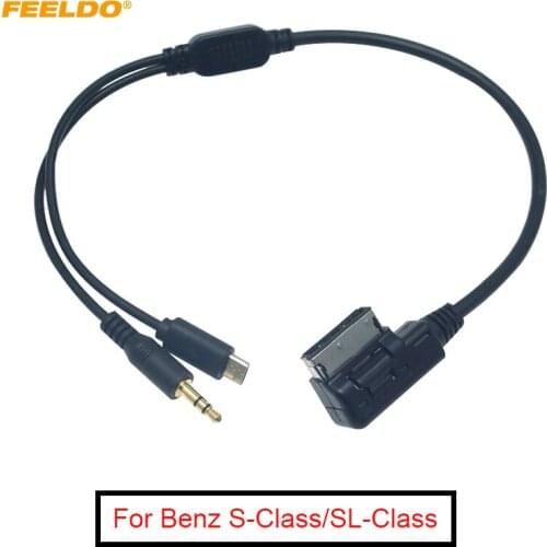 FEELDO 10Pcs Car Audio Music AMI/MDI Interface To 3.5mm Male Micro USB AUX Cable For Mercedes Benz Wire Adapter #FD6258