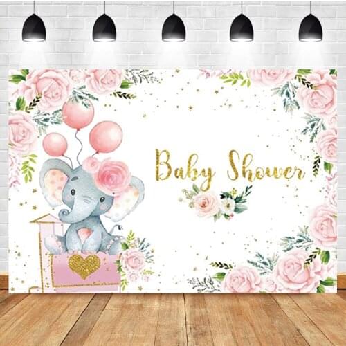 Laeacco Baby Show Cartoon Elephant Flower Balloon Birthday Custom Photo Photography Backdrop Photo Background For Photo Studio