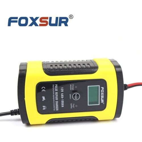 FOXSUR 12V 5A Pulse Battery Charger LCD Display, Motorcycle & Car Battery Charger, 12V AGM GEL WET Lead Acid Battery Charger