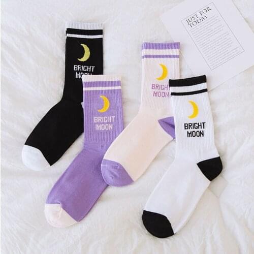 1 pair Mingyue cotton socks Han Harajuku English letter Chaussette hip hop skateboard crew Sokken woman fun socks