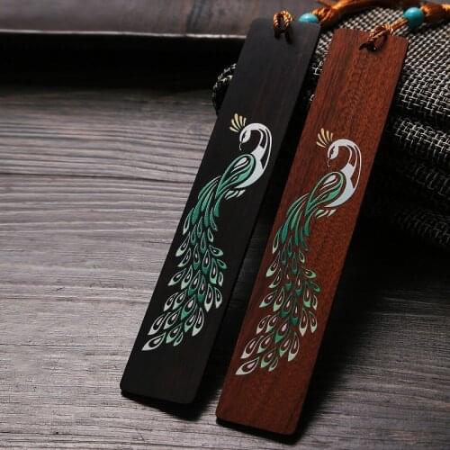 Rosewood Ebony Wood 14cm Lucky Painted Bookmarks Classical Book Pendant Car Hanging Feng Shui Chinese Retro Style Home Decor