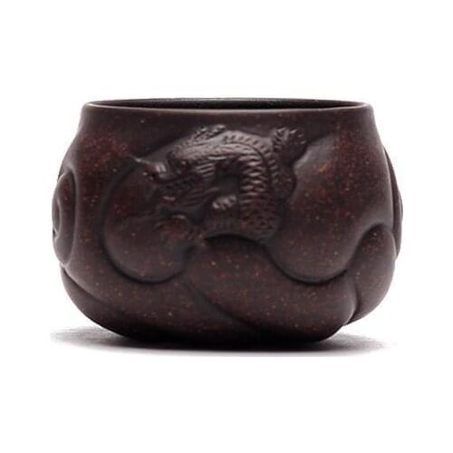Chinese Purple Clay Tea Cup Handmade Ore Tea Kungfu Gongfu Tea Cups Black Material Scrapping Dragon Fish