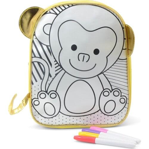 Cartoon Backpack Graffiti Schoolbag Childrens Lovely Schoolbag Kindergarten Schoolbag Childrens Gift Free FIve Watercolor Pen