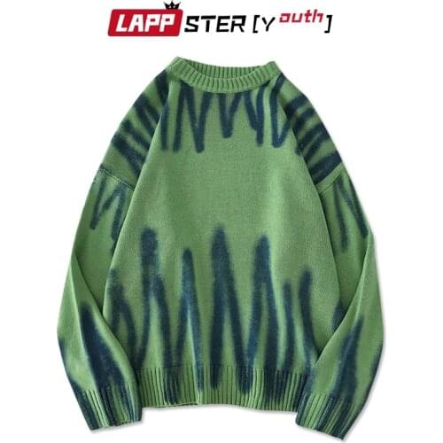 LAPPSTER-Youth Men Korean Fashions Sweaters Pullovers 2020 Mens Streetwear Fashions Oversized Knitted Sweater Fall Oversize Tops