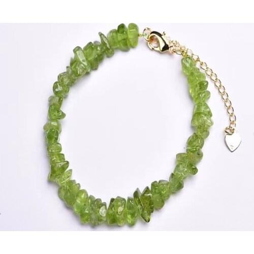 Natural Olivine Crystal Bead Bracelet Link Olivine Rolling Stone Chip Bracelet 1 Piece