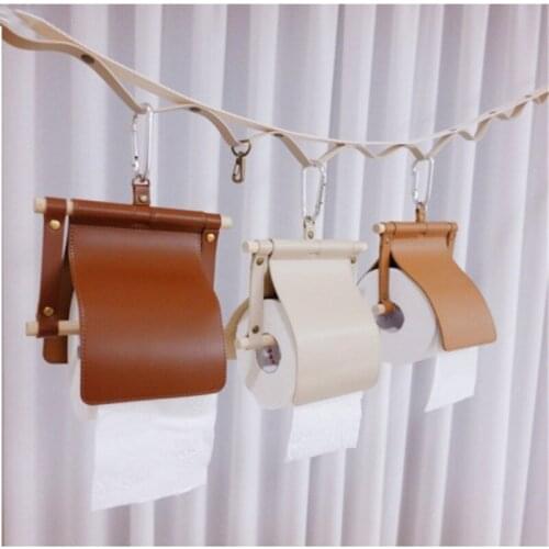 Nordic Hanging PU Leather Rope Holder For Toilet Paper Holder Home Hotel Storage Hanging Pocket Rack Bathroom Decor Hook