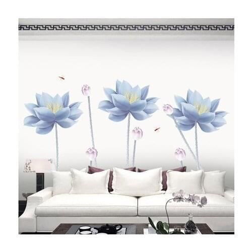 New Chinese Wall Sticker Paper Stickers Classical Decals Lotus Wallpaper Living Room Decoration Wedding Room Decor Vintage Mural