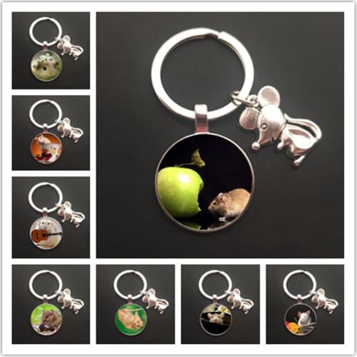 2021 new lady mouse painting keychain cup mouse glass cabochon keychain pendant girls favorite gift souvenir