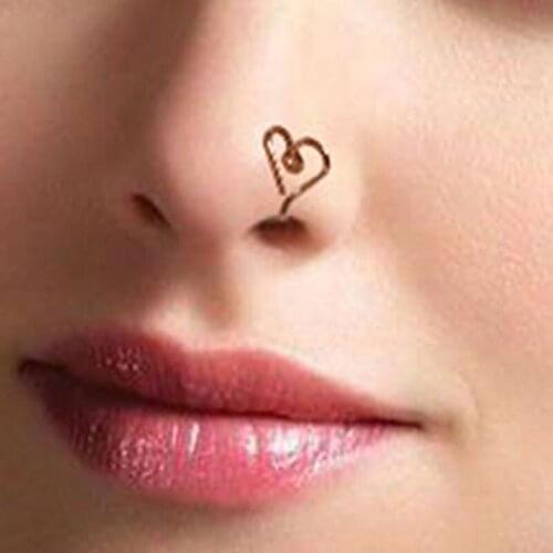 Original Copper Wire Fake Piercing Nose Ring Punk Gold Silver Color Clip Nose Ring Also Can Be Ear Clip Cuff Bijoux Heart-shaped
