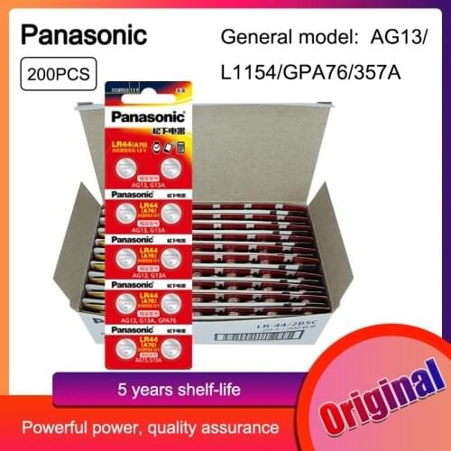 Panasonic 200pcs 1.5v Zinc AG13 LR44 LR 44 Coin Pilas Button Batteries 120mAh 303 357 1128MP 1130SO 1166A Watch Clock Battery