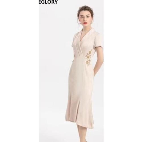 XXXL Dress Vestidos 2020 Spring Summer Party Cocktail Women V-Neck Hand Made Beading Short Sleeve Sheath Dress Apricot Green