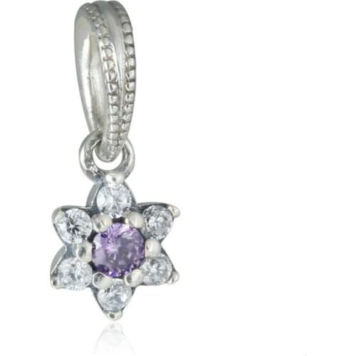 Spring 925 Sterling Silver Forget me not with clear and Purple Cz Pendant charms Fit Original Brand Bracelet jewelry