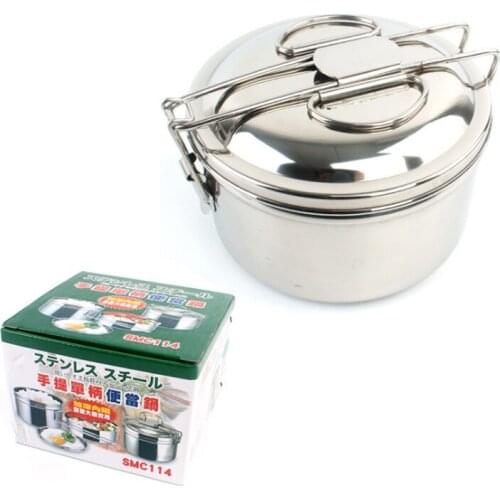 1pcs Outdoor camping tableware Stainless steel lunch pot Hand sheet handle Mountaineering camping Barbecue cooking pot