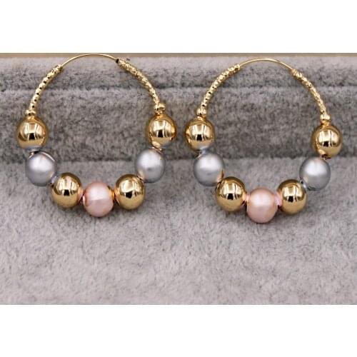 Fashion Trendy Statement Hoop Earrings for Women Gold Color ball bead Earring Luxury Jewelry accessorie for Wedding Anniversary