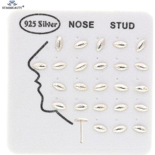 Starbeauty 2pcs Thin 0.5x7mm 925 Sterling SL Leaf Nose Piercing Nose Ring Studs Lip Tragus Piercing Nariz Pircing Earrings