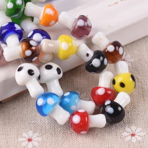 10pcs 10x13mm 12x16mm 15x18mm Mushroom Shape Handmade Lampwork Glass Loose Beads for DIY Crafts Jewelry Making Findings