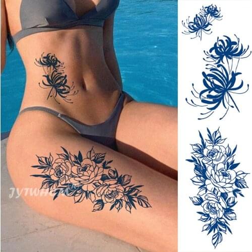 Herbal Lasting Temporary Tattoos Stickers Tatami Martial Arts For Women Fake Body Art Abstract Peony Rose Flower Flash Tattoo