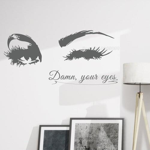 Your eyes Quote Wall Stickers Fashion Eyelashes Vinyl Wall Decal For Girls Bedroom Eyebrows Store Beauty Salon Decoration LL2121