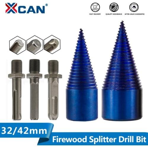 XCAN Firewood Splitter Drill Bit Nano Blue Coating HSS Firewood Splitter Chopper For Wood 32-42mm Cone Drill Bit