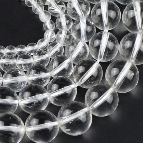 YHBZRET White crystal glass Quartz Natural Stone Round Loose Beads For Jewelry making 4/6/8/10/12MM DIY Bracelet Accessories