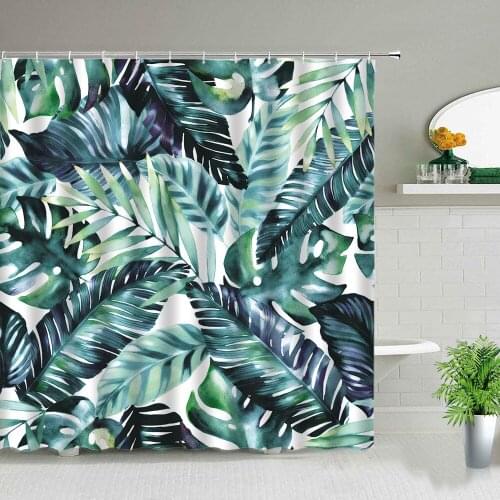 Beautiful tropical plant theme green small fresh leaves shower curtain bathroom renovation windproof home decoration