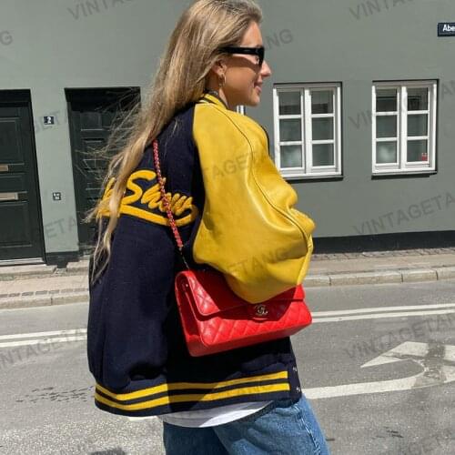 B-TOTO American Retro Yellow And Black Contrast Letters Baseball Uniform Jacket Street Fashion Ins Female Jacket 2021