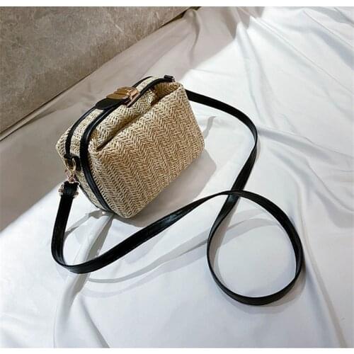 Womens Small Crossbody Bag Summer Beach Holiday Woven Straw Style Rectangular Shoulder Bag Long Strap Purse 2021