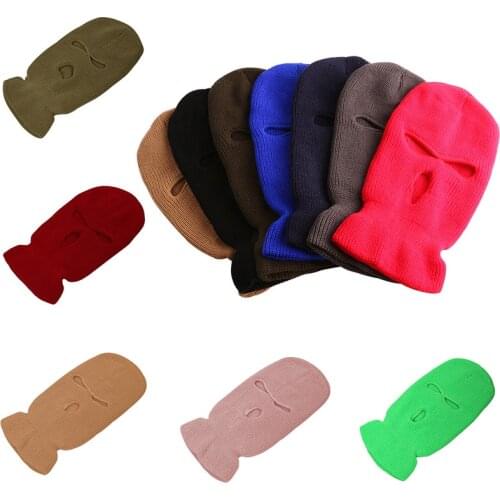 Women Men 3-Hole Knitted Full Face Cover Ski Winter Warm Cycling Beanie Neon Solid Color Balaclava Mask Hat Party Cosplay Cap