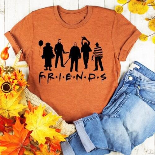 Vintage New Halloween Tee Letter Friends Halloween Shirt Basic Witch Tshirt Harajuku Women Tops Aesthetic Fall Women Tshirt