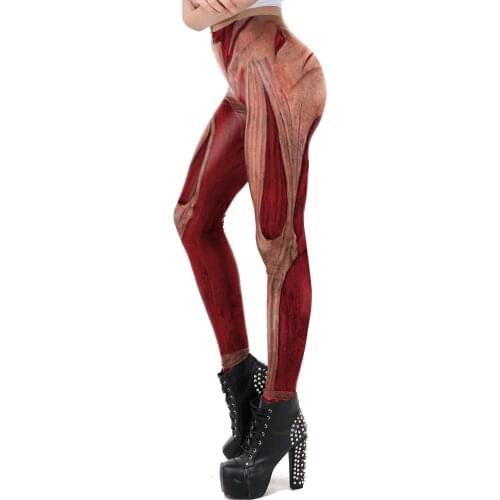 Anime Muscle Printed Womens Leggings Casual Sports Fitness Pants Muscle Printed Cosplay Tight Slim Leggings Elastic Trousers