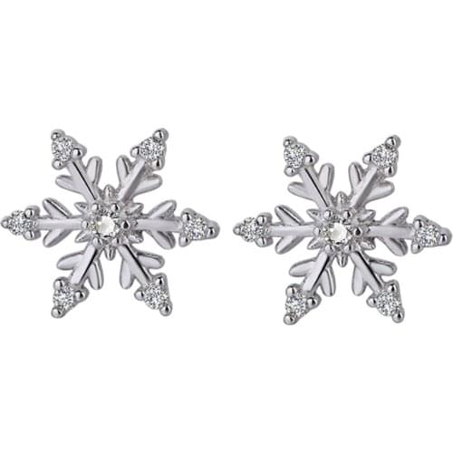 925 Sterling Silver Cryatsl Snowflake Stud Earrings For Women Wedding Christmas Gift Female pendientes mujer moda