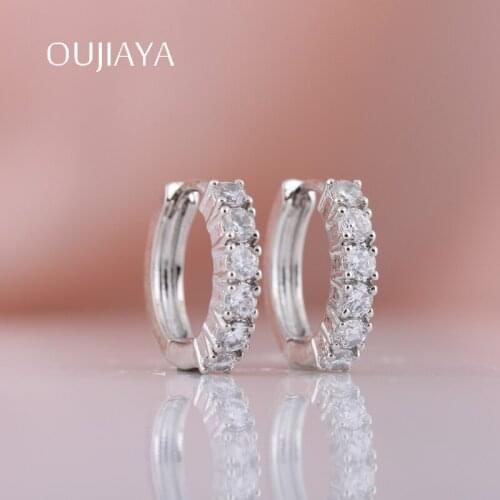 OUJIAYA Luxury Women Round Gold Drop Earrings White Natural Zircon Dangle earrings Twinkle Fine Cute Wedding Fashion Jewelry A67