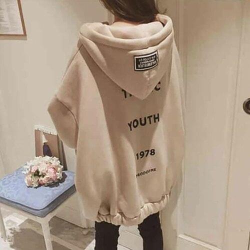 Women Letter Printed Loose Hooded Sweatshirts Female Thicker Warm Velvet White Sweatshirt Winner Long Sleeve Zip-up Korean Tops