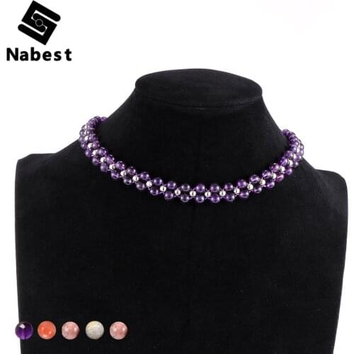 Women Natural Stone Crystal Onyx Choker Necklace Red Wein Stone India Agates Short Clavicle Chain Female Party Jewelry 36cm