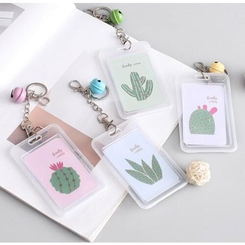 1pc Kawaii Cute Cactus Card Holder with Bell Business Name ID Card Holder Employee ID Bus Card Protection Cover Office Supplies