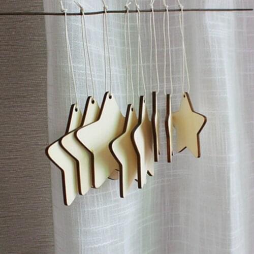 10pcs Wooden Hanging Plaque Stars Pendants Party Decor Hanging Ornaments For Christmas Tree Supplies