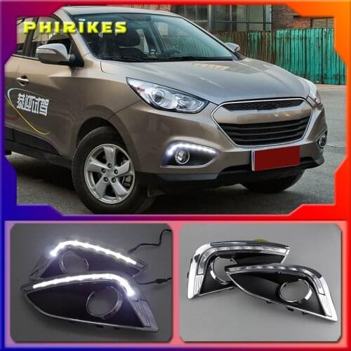 2PCS Car LED For Hyundai IX35 2010 2011 2012 2013 fog lamp cover DRL Daytime Running Lights headlight 12V Daylight