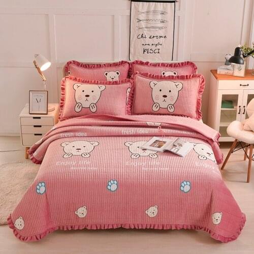 2020 new products Thicker Warm Crystal velvet AB side fabric Bedspread Fitted Sheet Pillowcases2/3pcs Lotus leaf lace Bedding