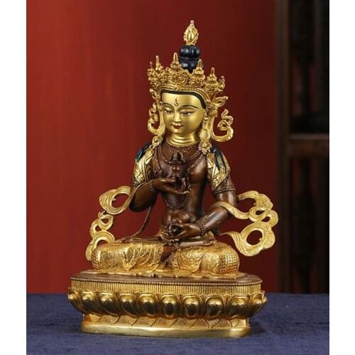 21CM large -High-grade gilding Buddha brass statue- HOME family TOP effective protection Tibetan Nepal Vajrasattva Buddha