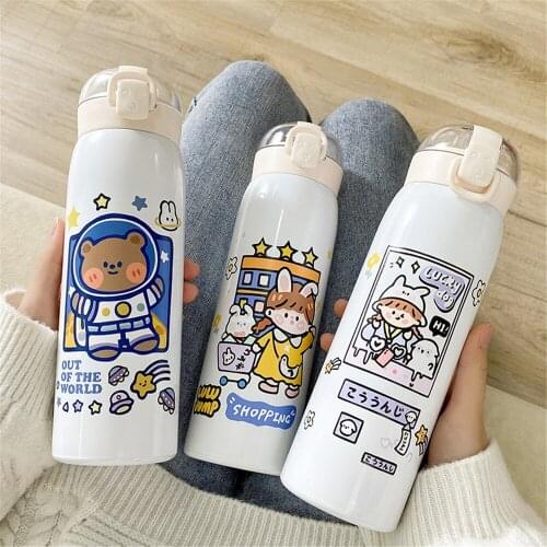 350/500ml Stainless Steel Thermos Water Bottle For Girls Stainless Steel Leakproof TravelTea Coffee Mug Vacuum Flask Thermal Cup