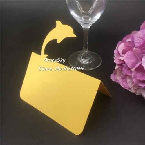 50Pcs free shipping laser cutting dolphin Pearlescent Paper Wedding Party Invitation Seat Name table Cards for party Decoration