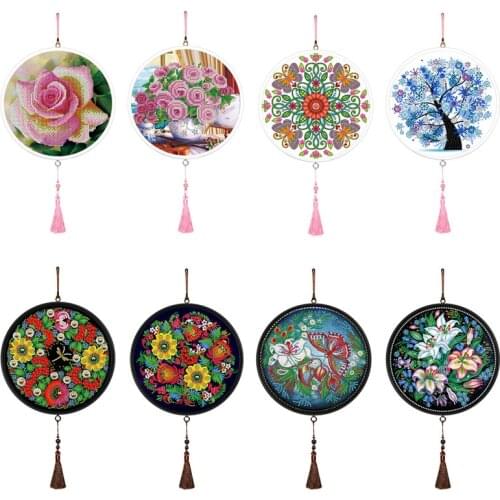 Flower Style DIY 5D Diamond Painting With Round Frame Sling Tassles Diamond Embroidery Cross Stitch Home Wall Decoration