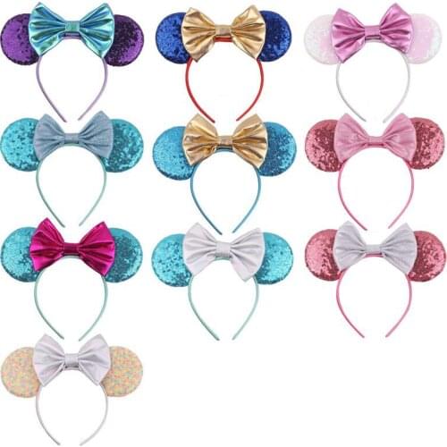 Disney 5" Metallic Hair Bows Mouse Ears Headband For Girls Big Sequins Ears Chic DIY Hair Accessories For Women Hair bands