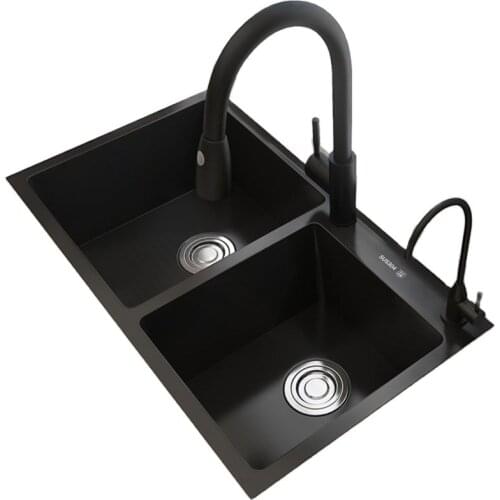 Black Nano Sink Double Sink Kitchen Sink 304 Stainless Steel Hand Thickened Household Sink 80x45cm 2 Bowel Kitchen Sinks