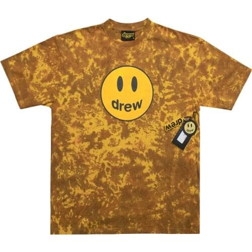 DREW T Shirt Summer 100% Cotton Men O-neck T-shirt Male Womens tshirt Short Sleeve Tops HOUSE JUSTIN Brand Smiley Tie Dye