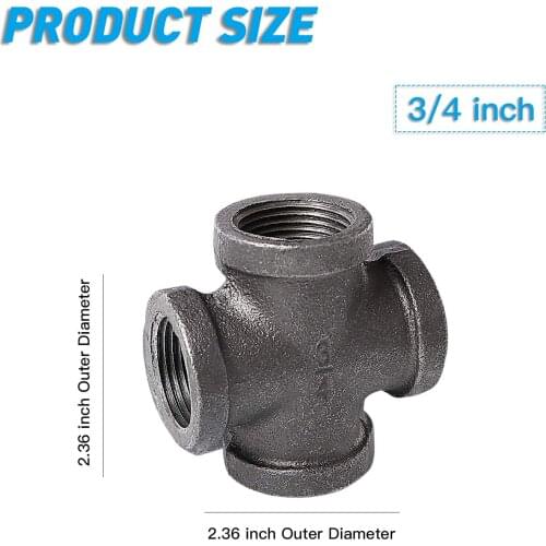 HHPF 5Pcs/Pack 3/4inch Sandblaste Cross Female BSP Thread Iron Pipe Fitting Retro Furniture Style Malleable 4 Way Tee