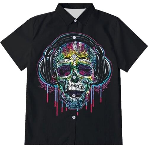 IFPD EU/US Size New 3D Button Shirts Music Skull Print Mens Summer Short Sleeve Shirts Plus Size Casual Breathable Top Dropship